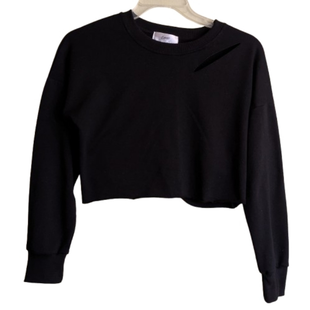 Choies Black Cropped Cut-0ut Sweatshirt Cotton Long Sleeves